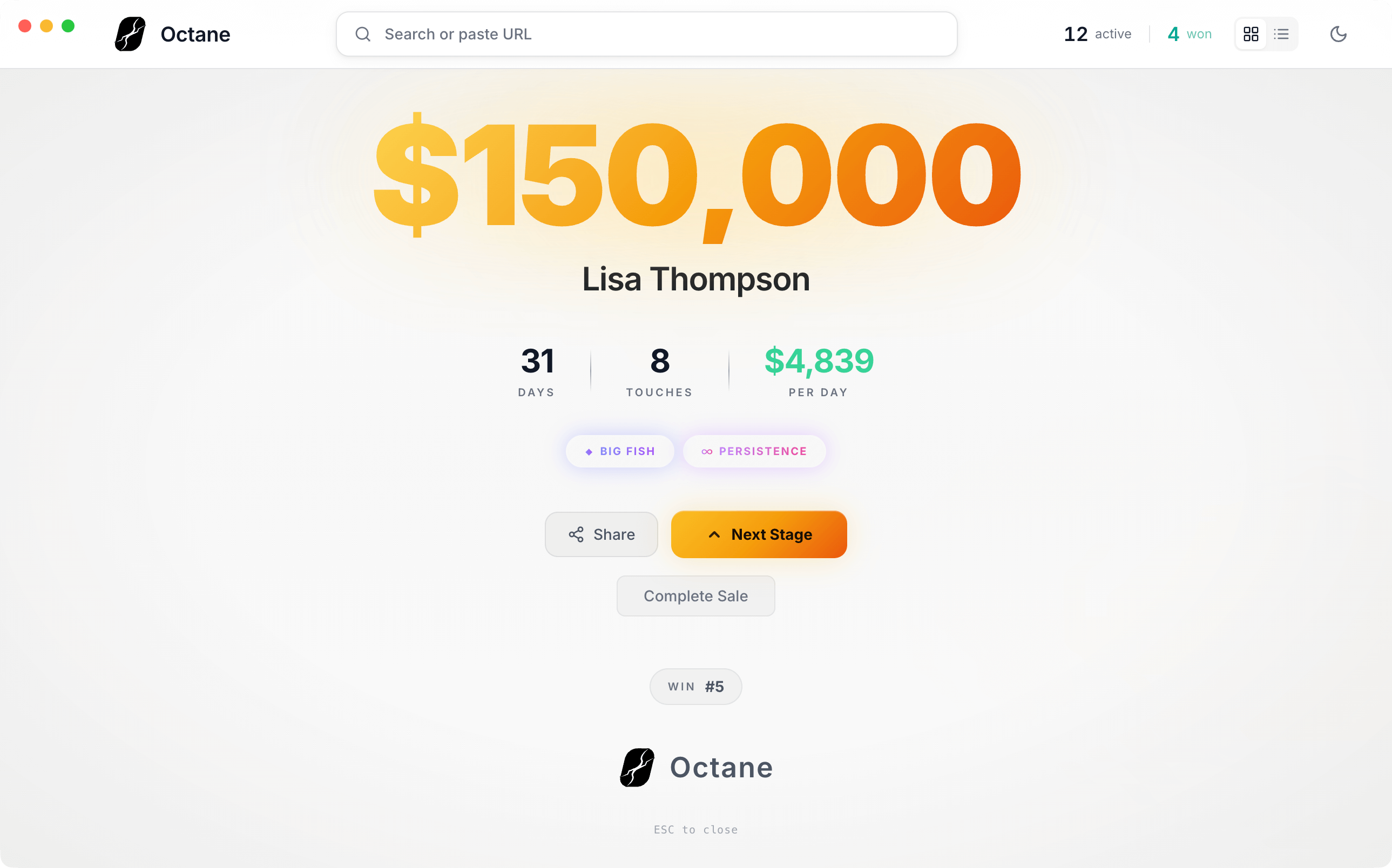 Octane deal won celebration screen