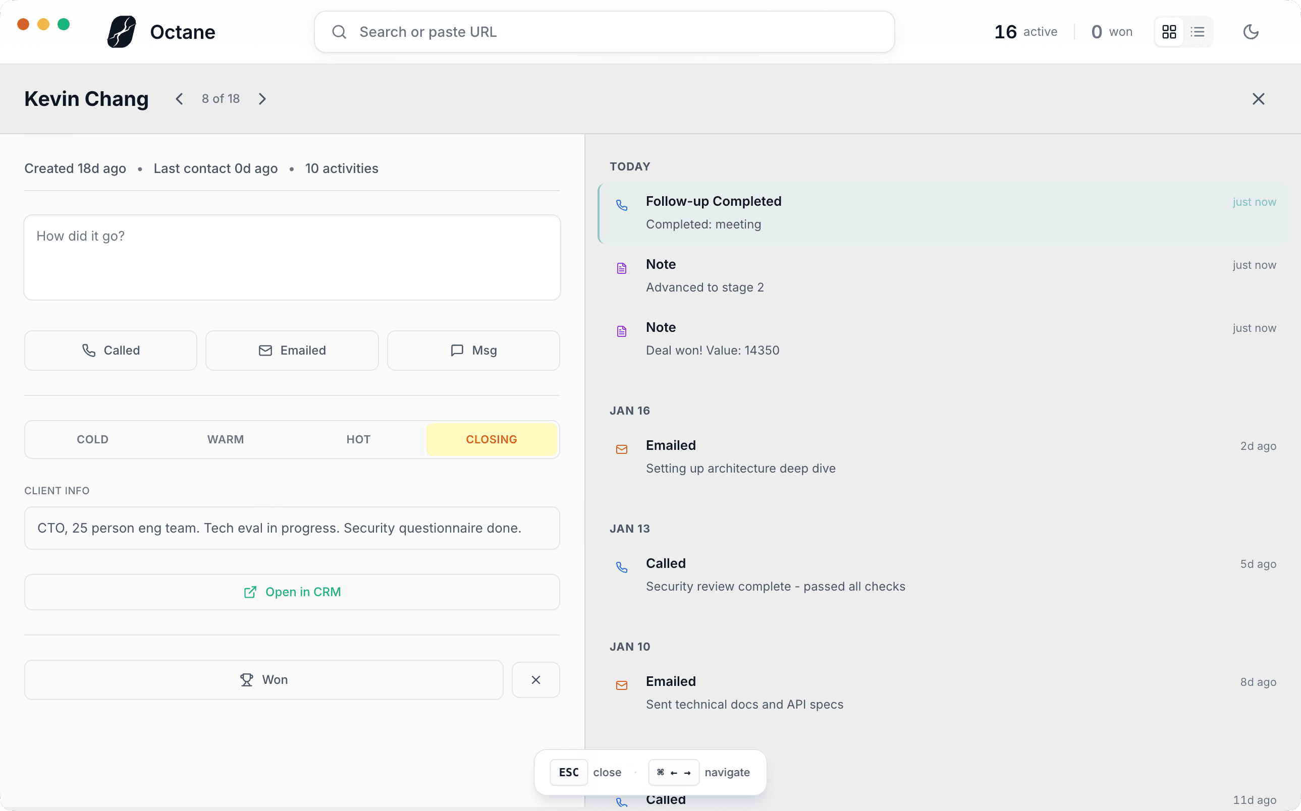 Octane deal activity timeline